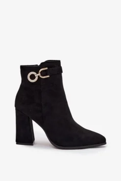 Online Boto Eko Zamszowe Botki Na Słupku Z Ozdobą Czarne Lymall Czarny