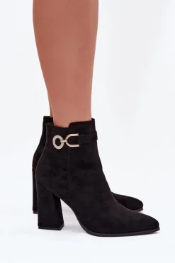 Online Boto Eko Zamszowe Botki Na Słupku Z Ozdobą Czarne Lymall Czarny