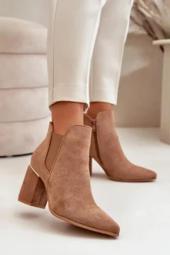 Boto Brązowe I Beżowe Botki|Botki Na Obcasie*Eko Zamszowe Botki Na Słupku Ocieplane Brązowe Daivine