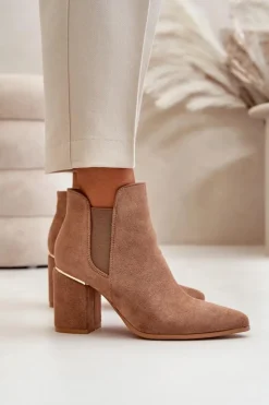 Boto Brązowe I Beżowe Botki|Botki Na Obcasie*Eko Zamszowe Botki Na Słupku Ocieplane Brązowe Daivine