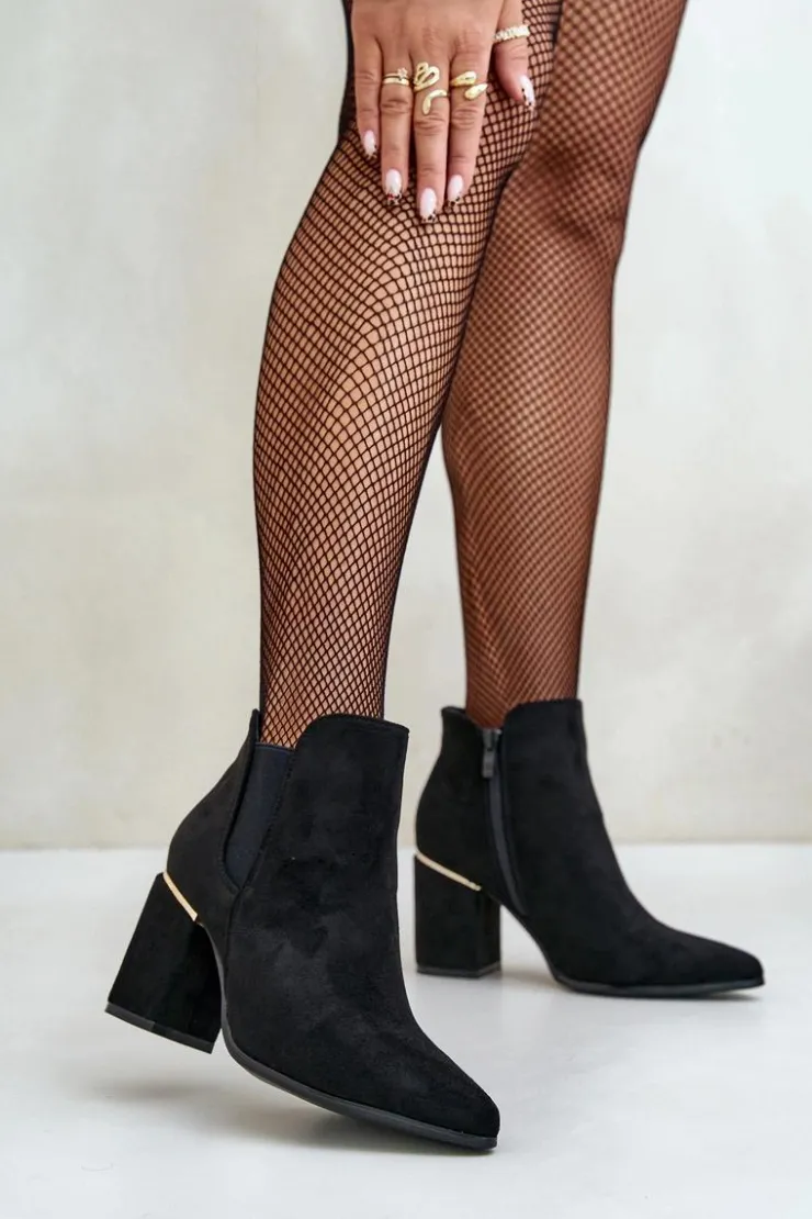 Damskie Boto Eko Zamszowe Botki Na Słupku Ocieplane Czarne Daivine