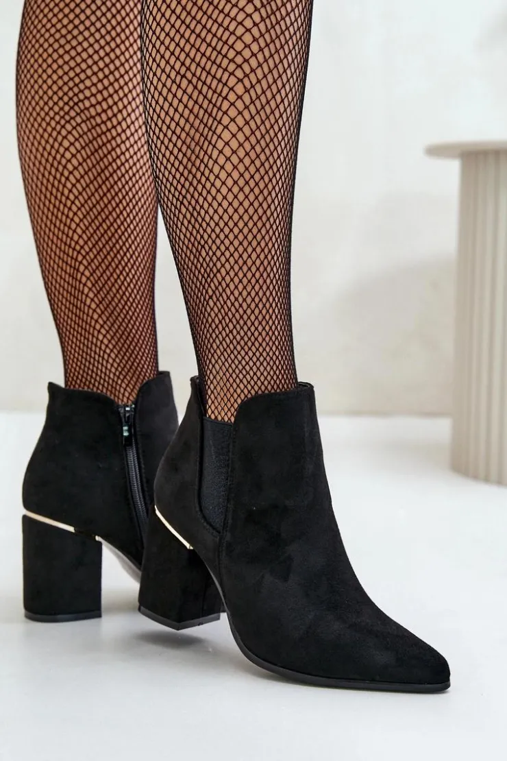 Damskie Boto Eko Zamszowe Botki Na Słupku Ocieplane Czarne Daivine