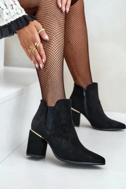 Damskie Boto Eko Zamszowe Botki Na Słupku Ocieplane Czarne Daivine