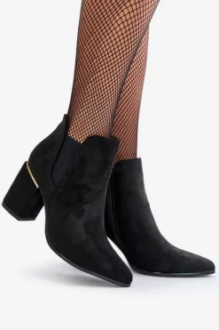 Damskie Boto Eko Zamszowe Botki Na Słupku Ocieplane Czarne Daivine