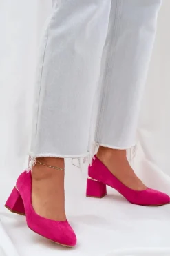 Boto Czółenka Zamszowe|Czółenka Na Słupku*Eko Zamszowe Czółenka Na Słupku Fuksja Veniffia