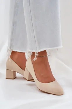 Damskie Boto Eko Zamszowe Czółenka Na Słupku Beżowe Veniffia