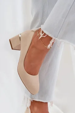 Damskie Boto Eko Zamszowe Czółenka Na Słupku Beżowe Veniffia