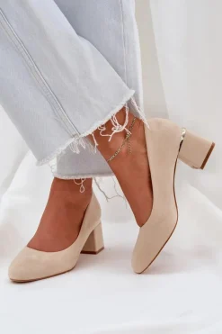 Damskie Boto Eko Zamszowe Czółenka Na Słupku Beżowe Veniffia