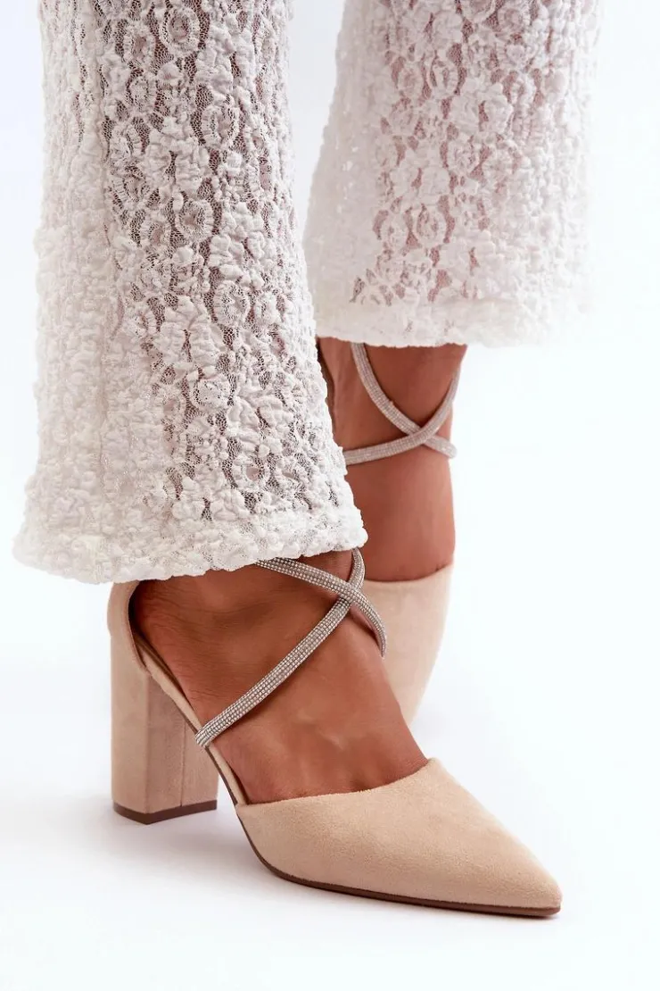 Discount Boto Eko Zamszowe Czółenka Na Słupku Z Cyrkoniami Beżowe Lagra