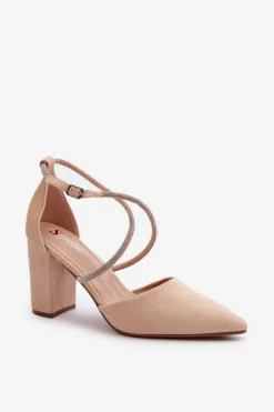 Discount Boto Eko Zamszowe Czółenka Na Słupku Z Cyrkoniami Beżowe Lagra