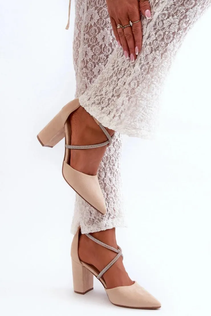 Discount Boto Eko Zamszowe Czółenka Na Słupku Z Cyrkoniami Beżowe Lagra