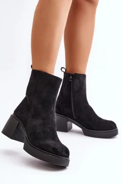 Clearance Boto Eko Zamszowe Damskie Botki Na Słupku Ocieplane Czarne Meriluna Czarny