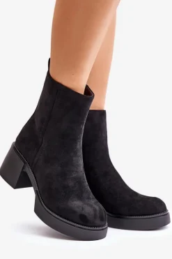 Clearance Boto Eko Zamszowe Damskie Botki Na Słupku Ocieplane Czarne Meriluna Czarny