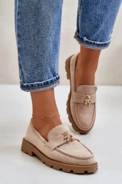 Damskie Boto Eko Zamszowe Damskie Mokasyny Z Misiem Beżowe Kaithra