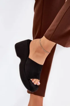 Damskie Boto Eko Zamszowe Klapki Damskie Na Platformie I Koturnie Czarne Afisal