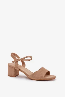 Evento Sandały Na Obcasie*Eko Zamszowe Klasyczne Sandały Damskie Na Obcasie Beżowe Zarnella