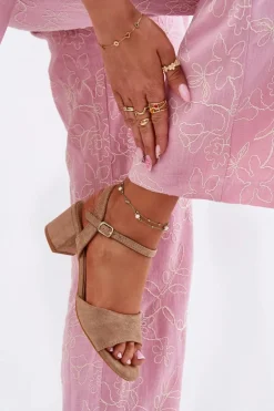 Evento Sandały Na Obcasie*Eko Zamszowe Klasyczne Sandały Damskie Na Obcasie Beżowe Zarnella