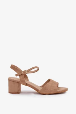 Evento Sandały Na Obcasie*Eko Zamszowe Klasyczne Sandały Damskie Na Obcasie Beżowe Zarnella