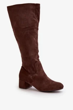 Damskie Boto Eko Zamszowe Kozaki Damskie Przed Kolano Na Zamek Brązowe Elitara