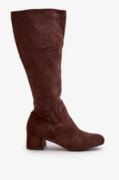 Damskie Boto Eko Zamszowe Kozaki Damskie Przed Kolano Na Zamek Brązowe Elitara