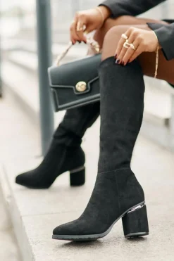 Damskie Buty damskie Vinceza Eko Zamszowe Kozaki Damskie Przed Kolano Na Słupku Ocieplane Vinceza 16473 Czarne