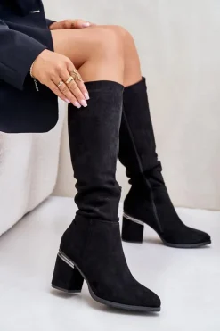 Damskie Buty damskie Vinceza Eko Zamszowe Kozaki Damskie Przed Kolano Na Słupku Ocieplane Vinceza 16473 Czarne