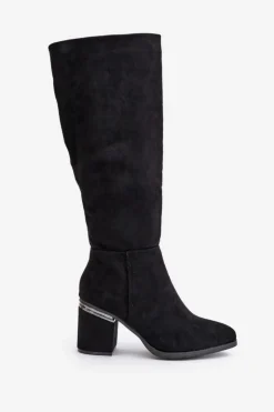 Damskie Buty damskie Vinceza Eko Zamszowe Kozaki Damskie Przed Kolano Na Słupku Ocieplane Vinceza 16473 Czarne