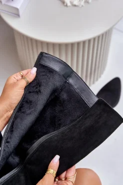 Damskie Buty damskie Vinceza Eko Zamszowe Kozaki Damskie Przed Kolano Na Słupku Ocieplane Vinceza 16473 Czarne