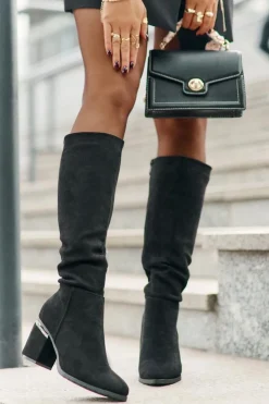 Damskie Buty damskie Vinceza Eko Zamszowe Kozaki Damskie Przed Kolano Na Słupku Ocieplane Vinceza 16473 Czarne