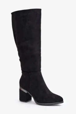 Damskie Buty damskie Vinceza Eko Zamszowe Kozaki Damskie Przed Kolano Na Słupku Ocieplane Vinceza 16473 Czarne