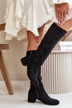 Boto Kozaki Przed Kolano|Kozaki Na Obcasie*Eko Zamszowe Kozaki Damskie Przed Kolano Na Zamek Czarne Elitara