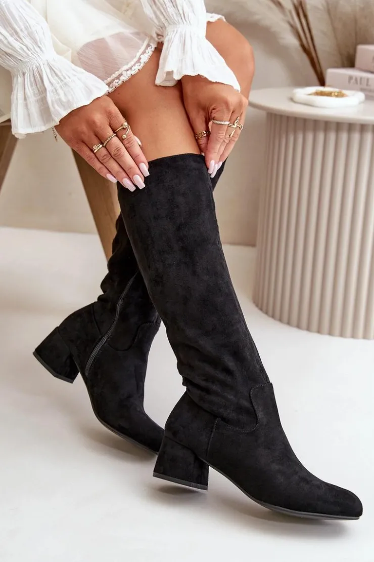 Boto Kozaki Przed Kolano|Kozaki Na Obcasie*Eko Zamszowe Kozaki Damskie Przed Kolano Na Zamek Czarne Elitara