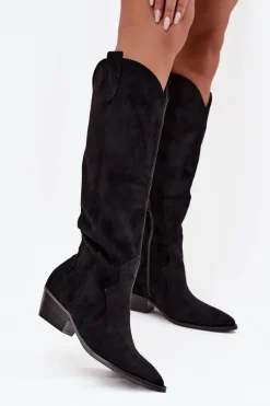 Damskie Boto Eko Zamszowe Kozaki Kowbojki Damskie Na Obcasie Czarne Jenaya