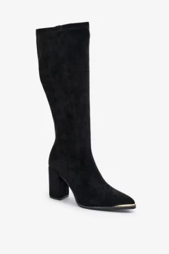 Hot Boto Eko Zamszowe Kozaki Na Słupkowym Obcasie Czarne Batirae