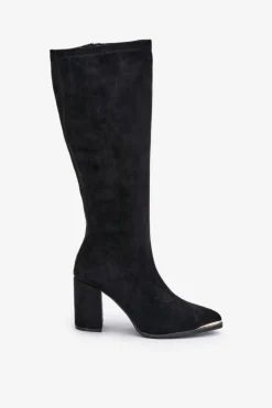 Hot Boto Eko Zamszowe Kozaki Na Słupkowym Obcasie Czarne Batirae