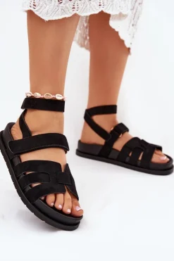 Discount Boto Eko Zamszowe Sandały Damskie Z Rzepami Czarne Valpera Czarny