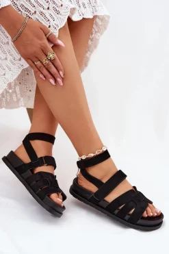 Discount Boto Eko Zamszowe Sandały Damskie Z Rzepami Czarne Valpera Czarny