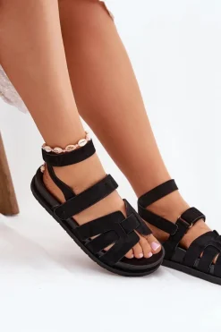 Discount Boto Eko Zamszowe Sandały Damskie Z Rzepami Czarne Valpera Czarny