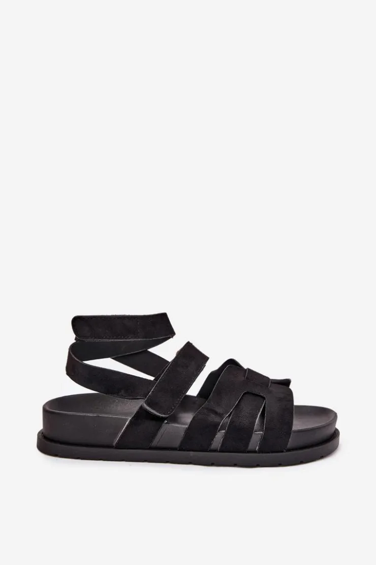 Discount Boto Eko Zamszowe Sandały Damskie Z Rzepami Czarne Valpera Czarny