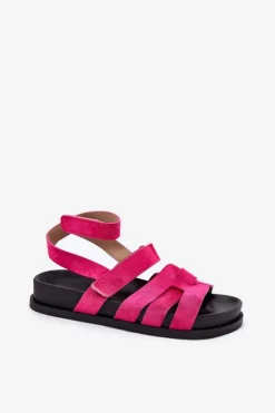 Online Boto Eko Zamszowe Sandały Damskie Z Rzepami Fuksja Valpera Różowy