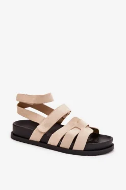 Damskie Boto Eko Zamszowe Sandały Damskie Z Rzepami Beżowe Valpera