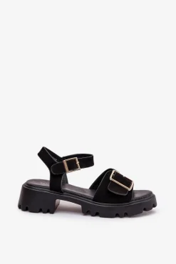 Sale Boto Eko Zamszowe Sandały Damskie Z Klamrą Czarne Gofielle Czarny