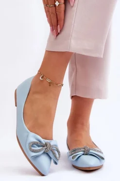 Boto Baleriny Klasyczne*Eleganckie Baleriny Z Kokardą I Dżetami Niebieskie One Time
