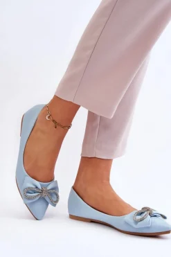 Boto Baleriny Klasyczne*Eleganckie Baleriny Z Kokardą I Dżetami Niebieskie One Time