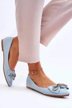 Boto Baleriny Klasyczne*Eleganckie Baleriny Z Kokardą I Dżetami Niebieskie One Time