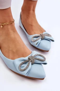 Boto Baleriny Klasyczne*Eleganckie Baleriny Z Kokardą I Dżetami Niebieskie One Time