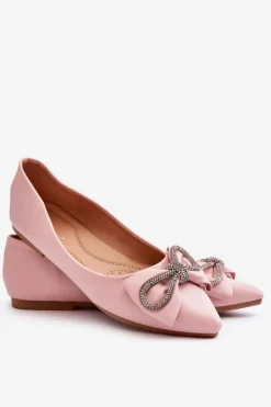 Sale Boto Eleganckie Baleriny Z Kokardą I Dżetami Różowe One Time