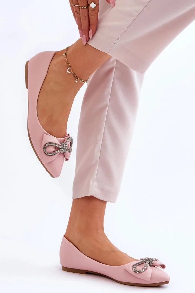 Sale Boto Eleganckie Baleriny Z Kokardą I Dżetami Różowe One Time