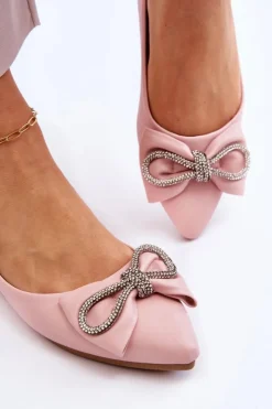 Sale Boto Eleganckie Baleriny Z Kokardą I Dżetami Różowe One Time