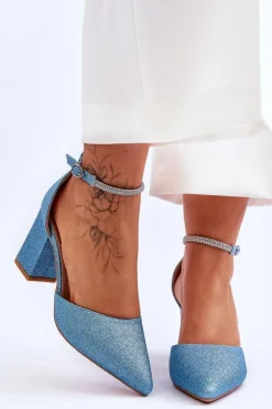 Damskie Boto Eleganckie Błyszczące Czółenka Z Dżetami Niebieskie Magic